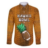 Custom Hawaii Honolulu Football Bowl Family Matching Long Sleeve Bodycon Dress and Hawaiian Shirt Simple Style LT05 Dad's Shirt - Long Sleeve Brown - Polynesian Pride