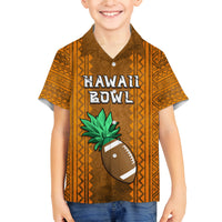 Custom Hawaii Honolulu Football Bowl Family Matching Long Sleeve Bodycon Dress and Hawaiian Shirt Simple Style LT05 Son's Shirt Brown - Polynesian Pride