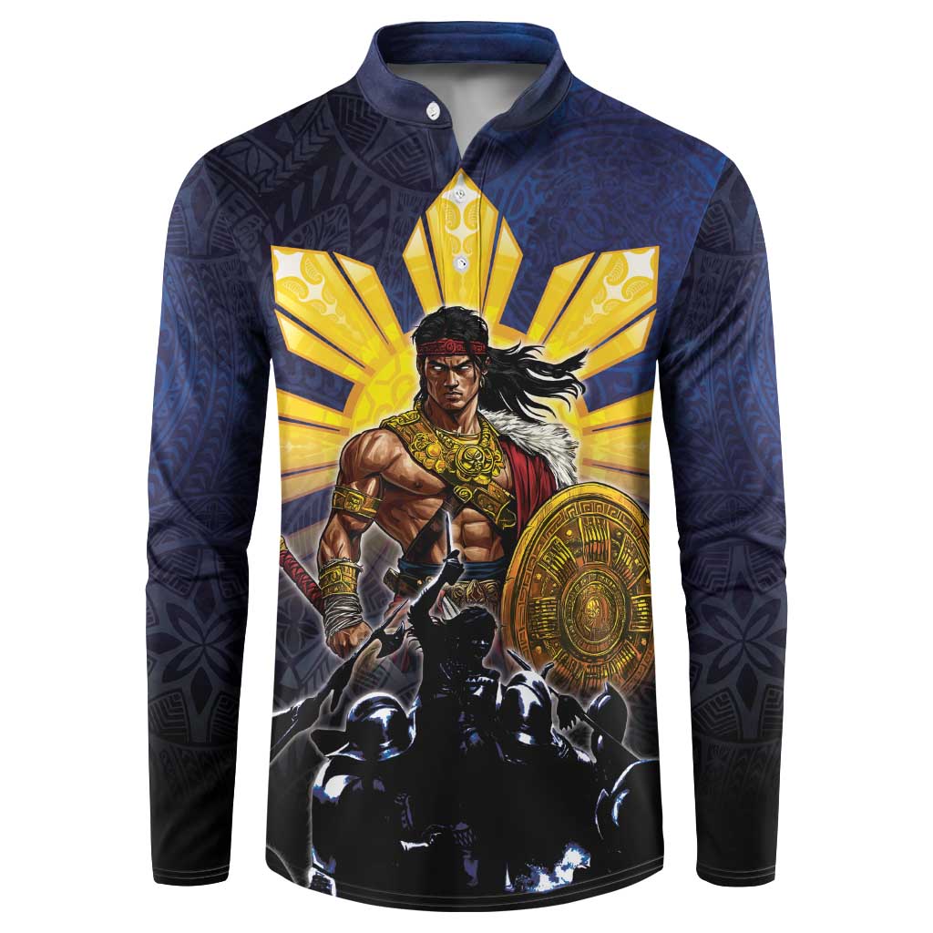 Philippines The First Hero Button Sweatshirt Lapu Lapu Know Your Roots LT05 Navy - Polynesian Pride