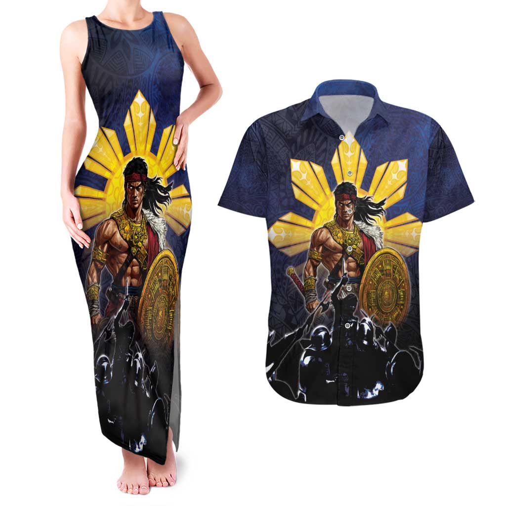 Philippines The First Hero Couples Matching Tank Maxi Dress and Hawaiian Shirt Lapu Lapu Know Your Roots LT05 Navy - Polynesian Pride