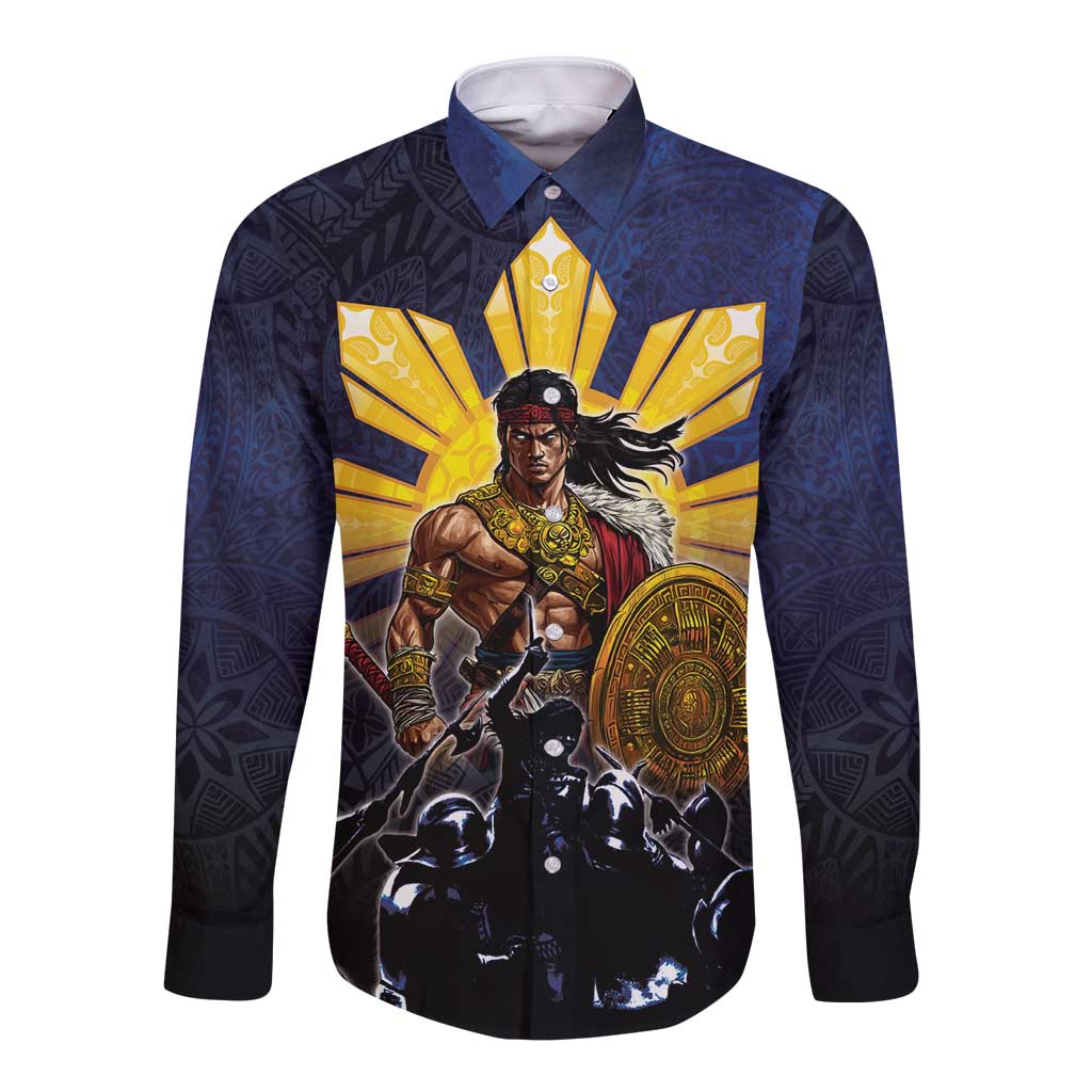 Philippines The First Hero Long Sleeve Button Shirt Lapu Lapu Know Your Roots LT05 Unisex Navy - Polynesian Pride