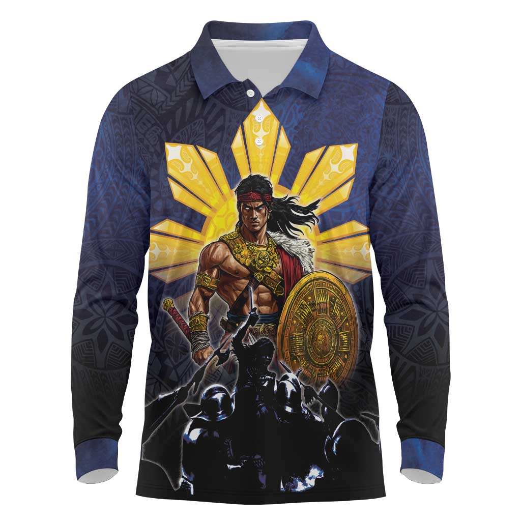 Philippines The First Hero Long Sleeve Polo Shirt Lapu Lapu Know Your Roots LT05 Navy - Polynesian Pride