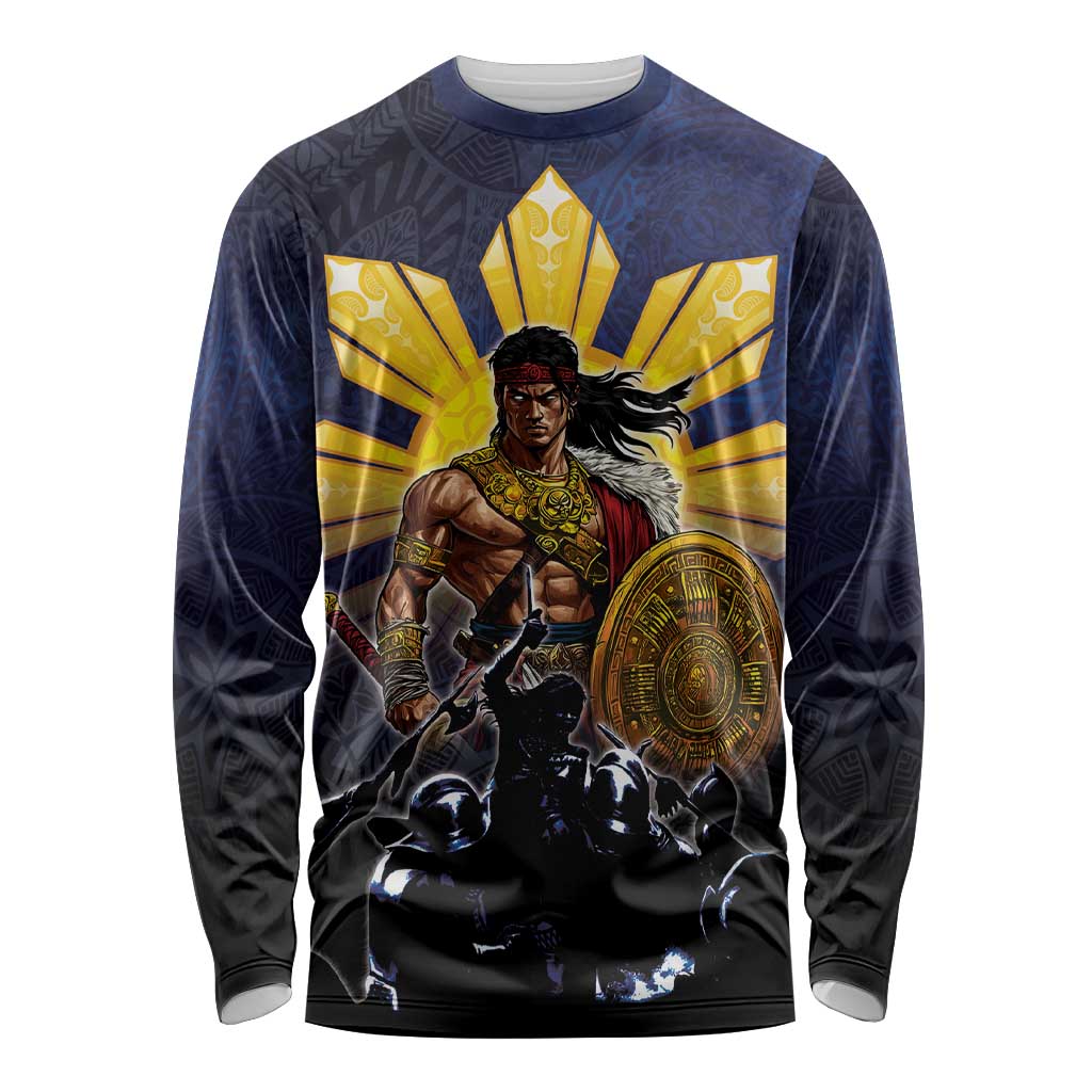 Philippines The First Hero Long Sleeve Shirt Lapu Lapu Know Your Roots LT05 Unisex Navy - Polynesian Pride