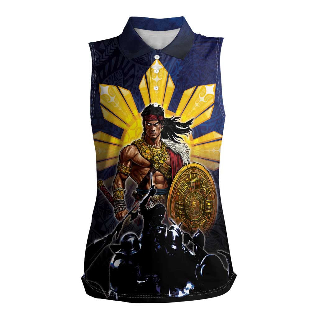 Philippines The First Hero Women Sleeveless Polo Shirt Lapu Lapu Know Your Roots LT05 Female Navy - Polynesian Pride