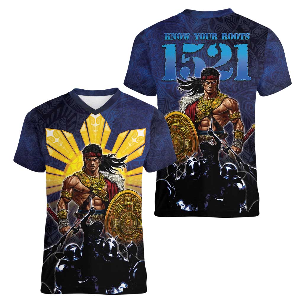 Philippines The First Hero Women V-Neck T-Shirt Lapu Lapu Know Your Roots