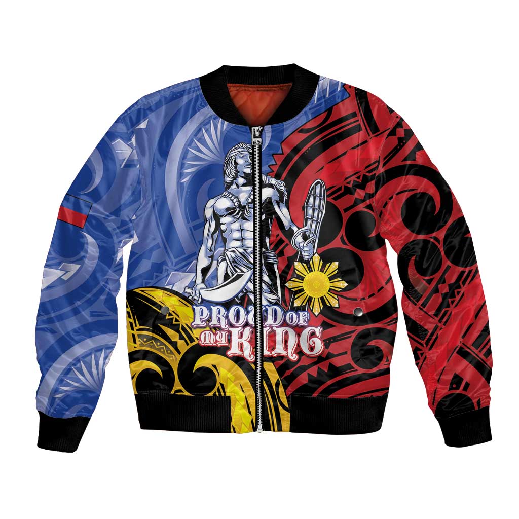 Philippines Lapu-Lapu Bomber Jacket Proud Of My King LT05 Unisex Blue - Polynesian Pride