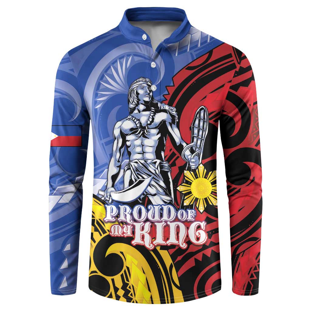 Philippines Lapu-Lapu Button Sweatshirt Proud Of My King LT05 Blue - Polynesian Pride