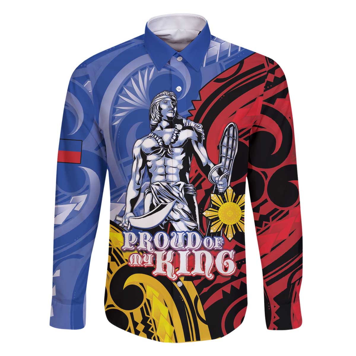 Philippines Lapu-Lapu Family Matching Off The Shoulder Long Sleeve Dress and Hawaiian Shirt Proud Of My King LT05 Dad's Shirt - Long Sleeve Blue - Polynesian Pride