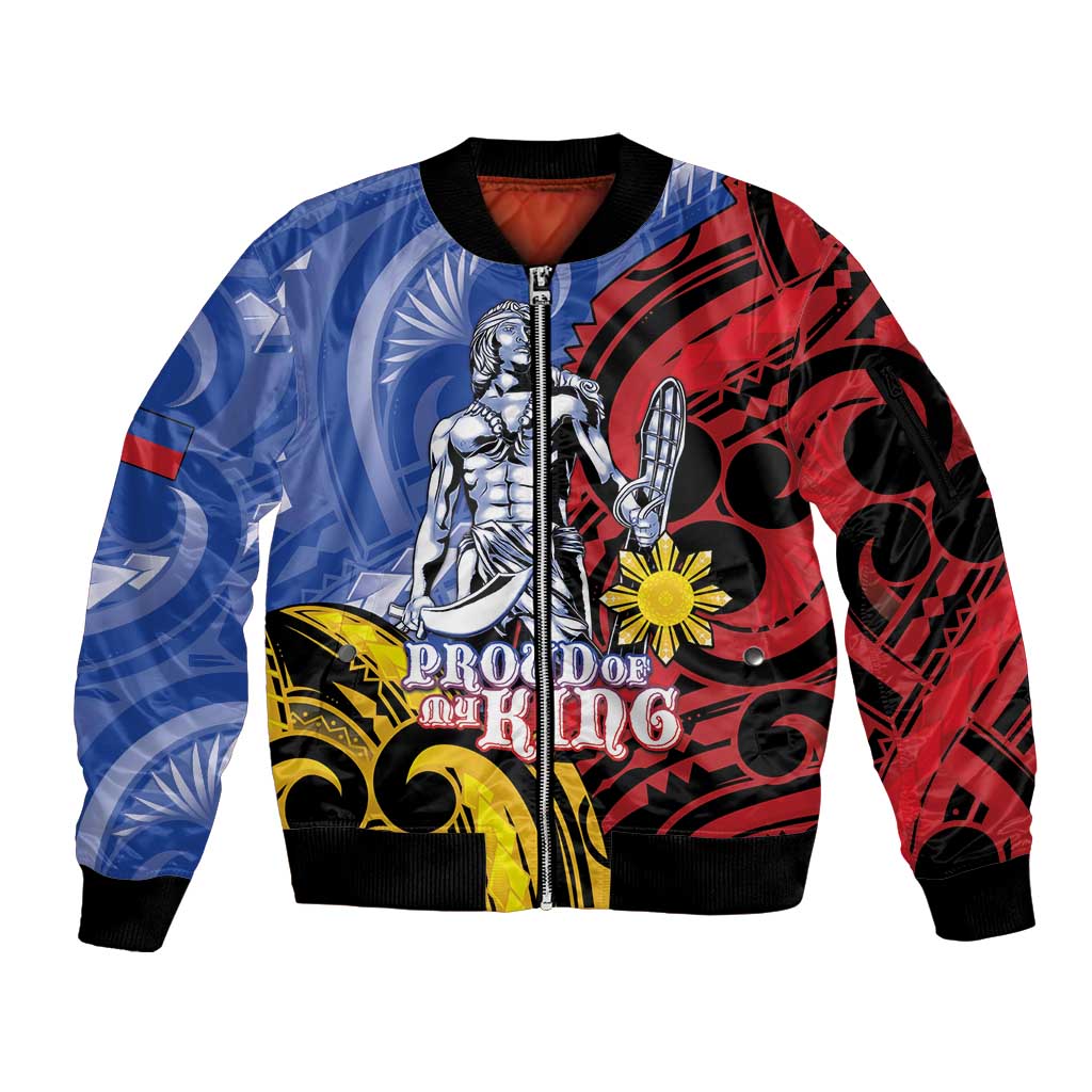 Philippines Lapu-Lapu Sleeve Zip Bomber Jacket Proud Of My King LT05 Unisex Blue - Polynesian Pride