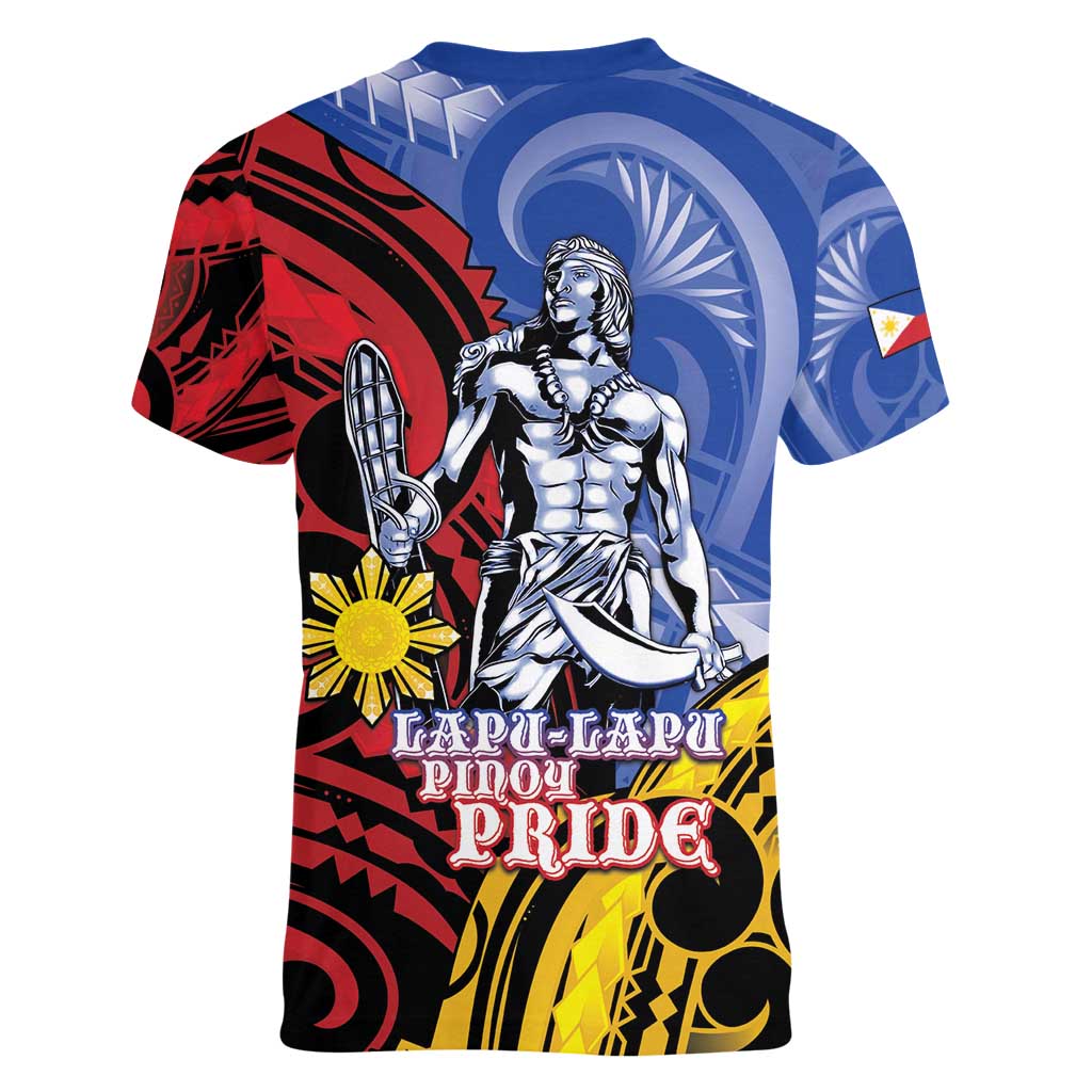 Philippines Lapu-Lapu Women V-Neck T-Shirt Proud Of My King LT05 - Polynesian Pride