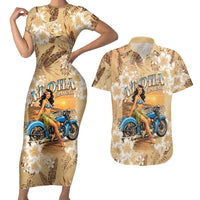 Aloha Hawaii Biker Couples Matching Short Sleeve Bodycon Dress and Hawaiian Shirt Ride To Paradise