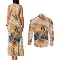 Aloha Hawaii Biker Couples Matching Tank Maxi Dress and Long Sleeve Button Shirt Ride To Paradise LT05 - Polynesian Pride