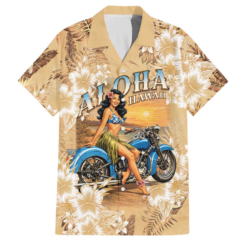 Aloha Hawaii Biker Family Matching Off The Shoulder Long Sleeve Dress and Hawaiian Shirt Ride To Paradise LT05 Dad's Shirt - Short Sleeve Beige - Polynesian Pride