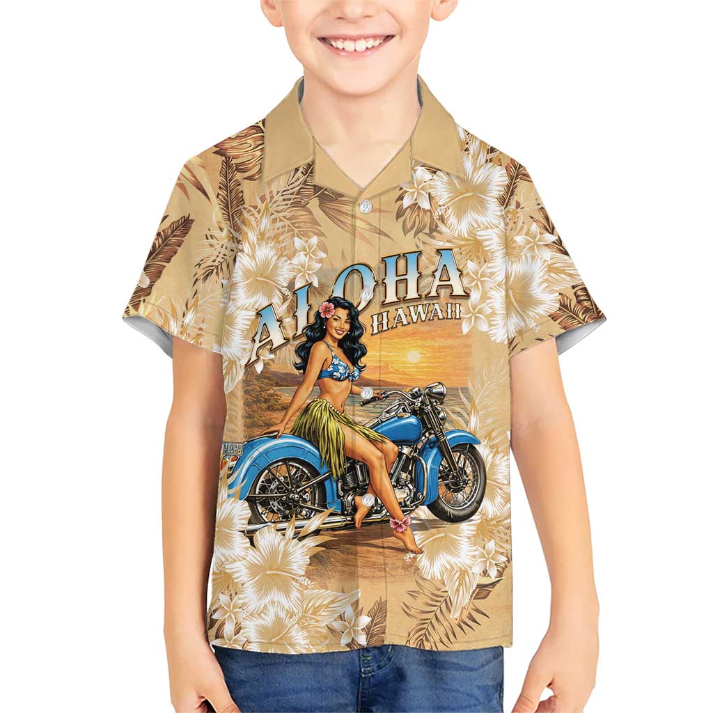 Aloha Hawaii Biker Family Matching Off Shoulder Maxi Dress and Hawaiian Shirt Ride To Paradise LT05 Son's Shirt Beige - Polynesian Pride