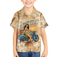 Aloha Hawaii Biker Family Matching Off Shoulder Maxi Dress and Hawaiian Shirt Ride To Paradise LT05 Son's Shirt Beige - Polynesian Pride
