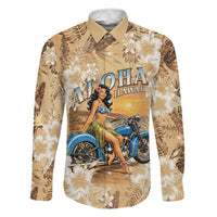 Aloha Hawaii Biker Family Matching Short Sleeve Bodycon Dress and Hawaiian Shirt Ride To Paradise LT05 Dad's Shirt - Long Sleeve Beige - Polynesian Pride