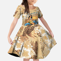 Aloha Hawaii Biker Family Matching Summer Maxi Dress and Hawaiian Shirt Ride To Paradise LT05 Daughter's Dress Beige - Polynesian Pride