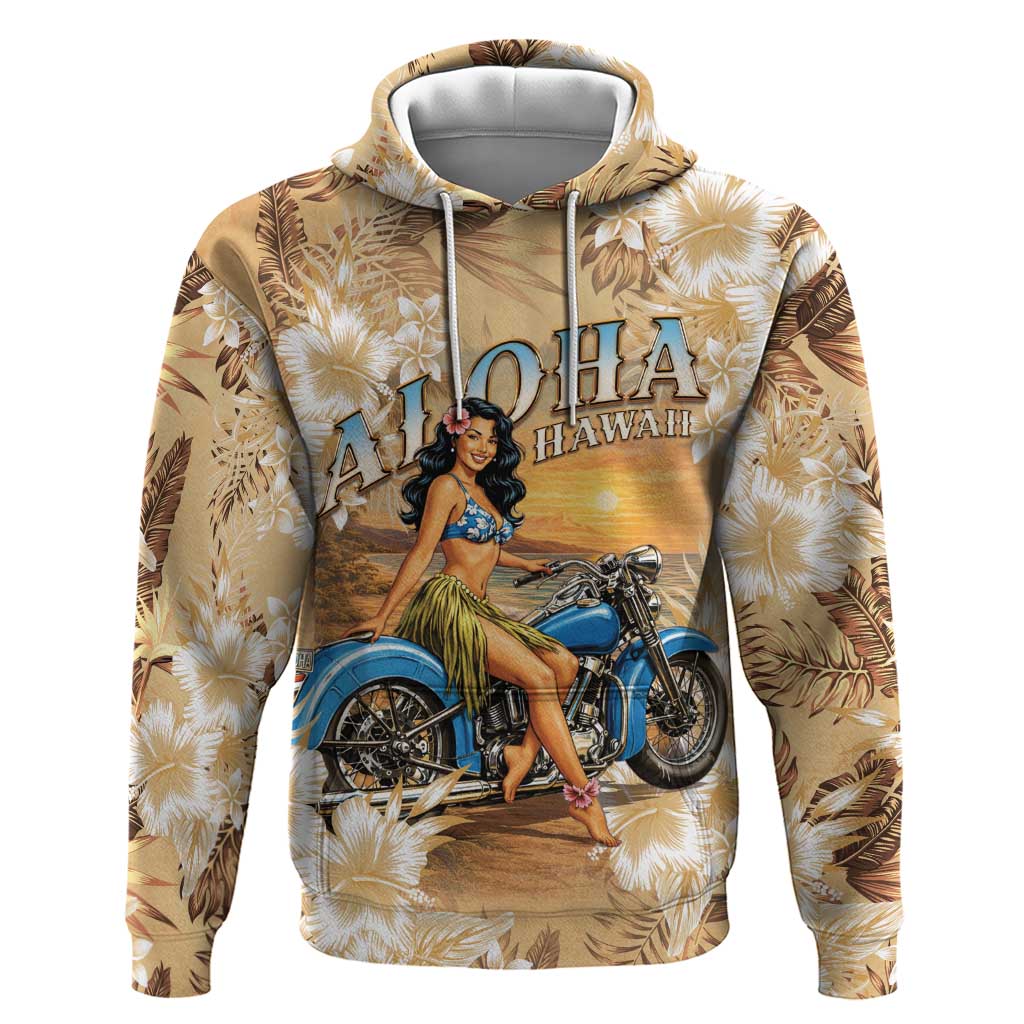 Aloha Hawaii Biker Hoodie Ride To Paradise LT05 Pullover Hoodie Beige - Polynesian Pride
