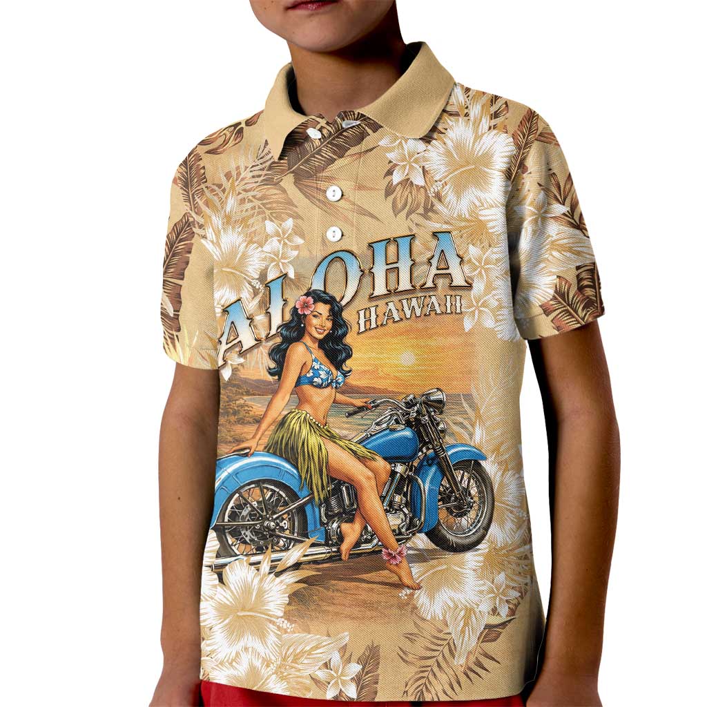 Aloha Hawaii Biker Kid Polo Shirt Ride To Paradise LT05 Kid Beige - Polynesian Pride