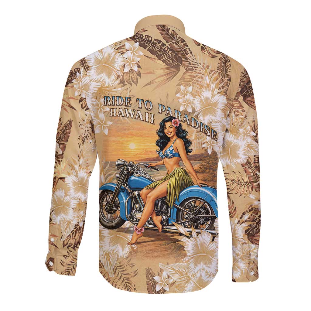 Aloha Hawaii Biker Long Sleeve Button Shirt Ride To Paradise