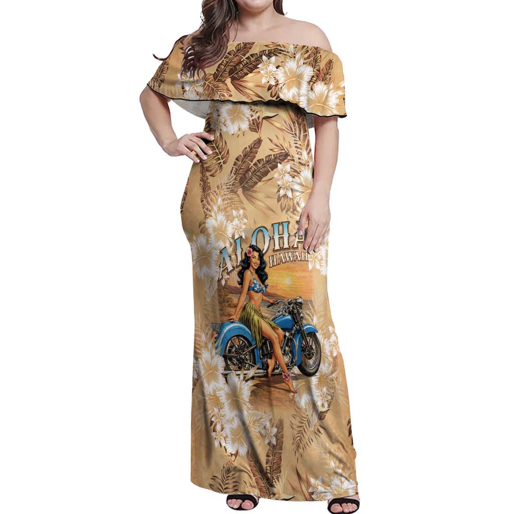Aloha Hawaii Biker Off Shoulder Maxi Dress Ride To Paradise