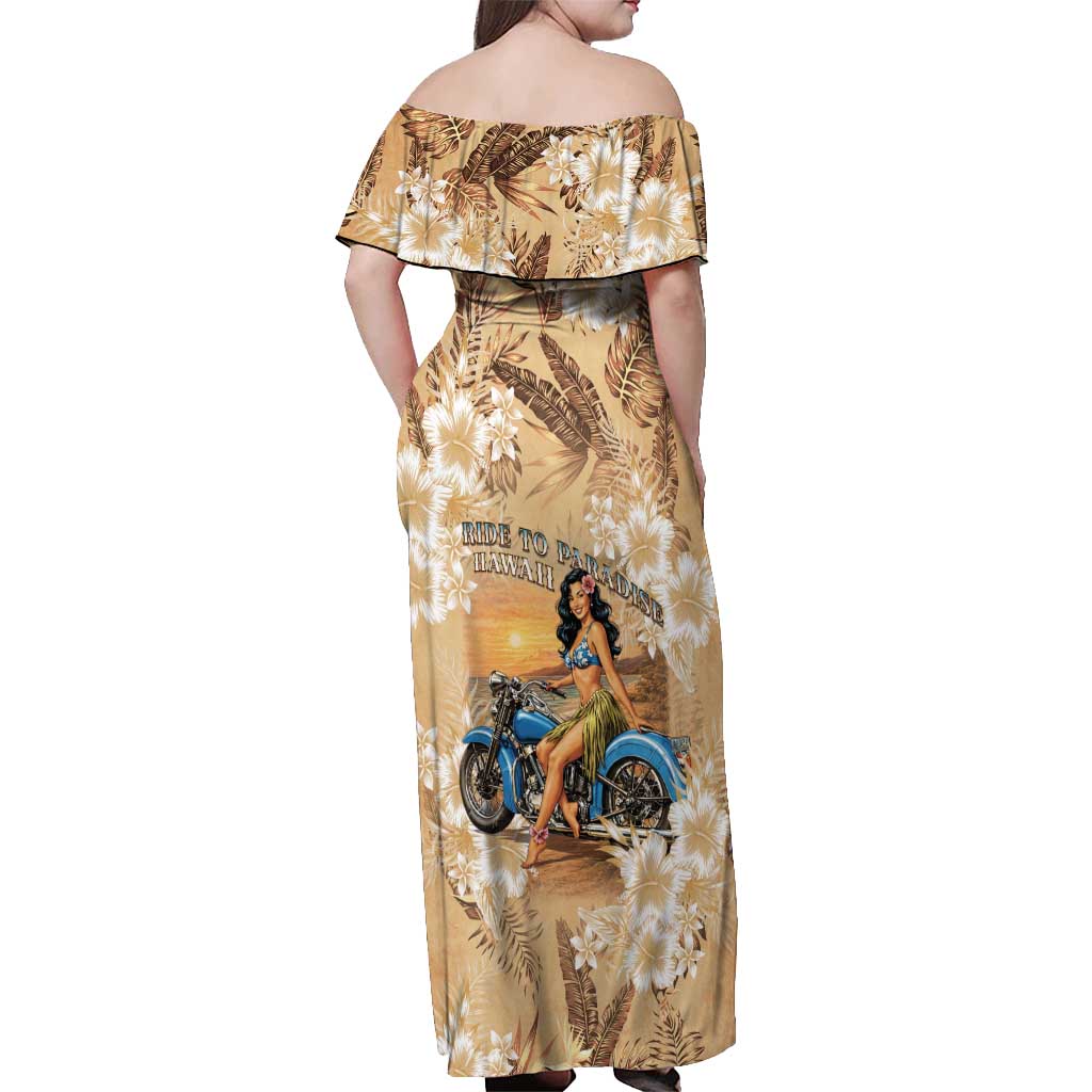 Aloha Hawaii Biker Off Shoulder Maxi Dress Ride To Paradise