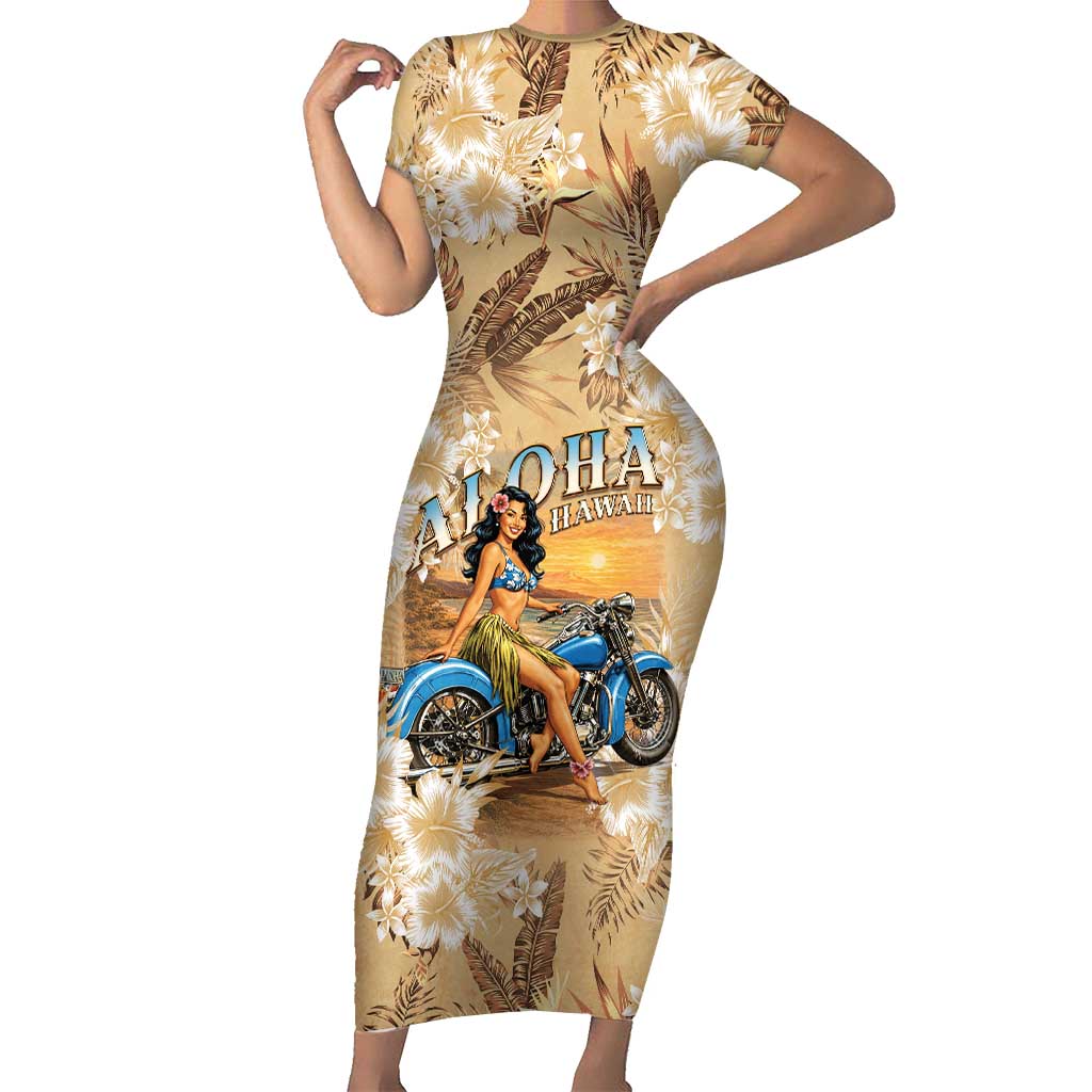 Aloha Hawaii Biker Short Sleeve Bodycon Dress Ride To Paradise