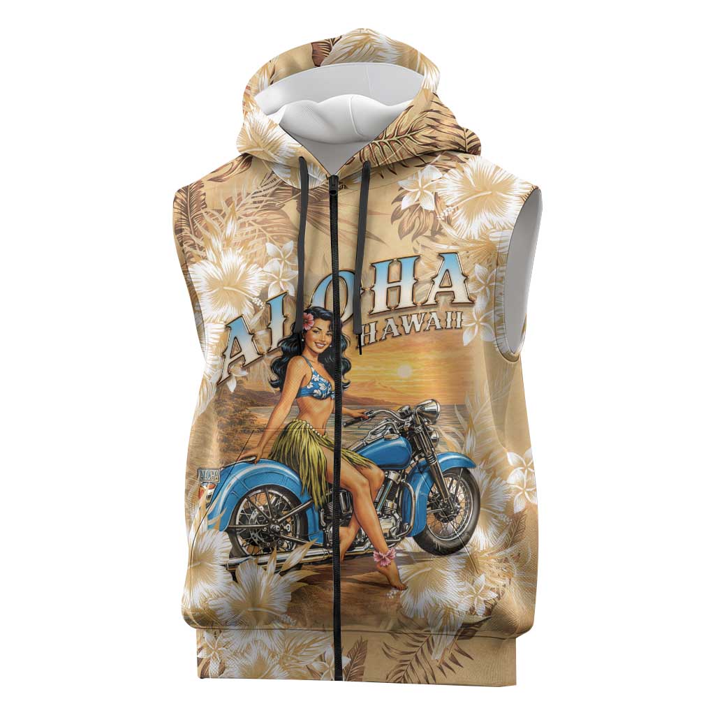Aloha Hawaii Biker Sleeveless Zip Hoodie Ride To Paradise