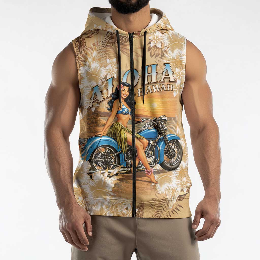 Aloha Hawaii Biker Sleeveless Zip Hoodie Ride To Paradise
