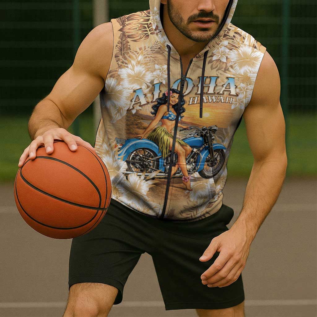 Aloha Hawaii Biker Sleeveless Zip Hoodie Ride To Paradise