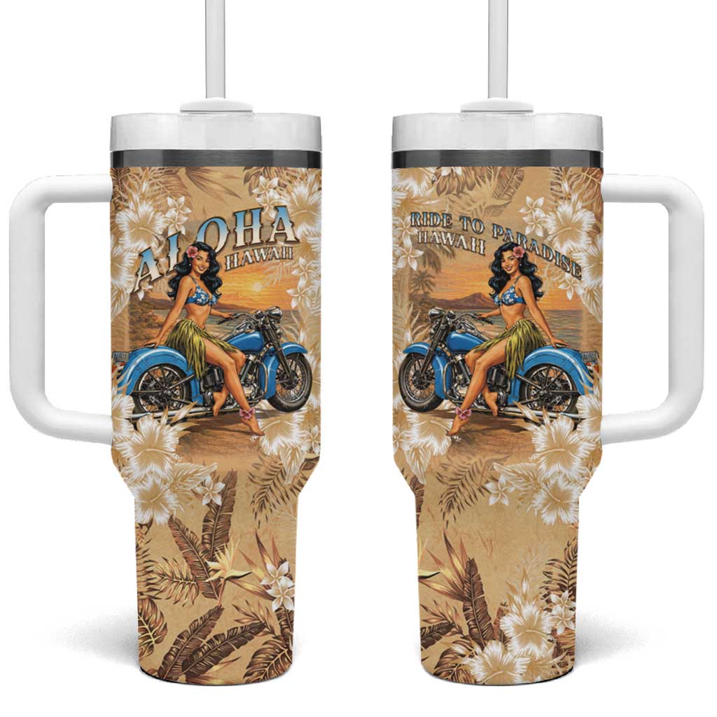 Aloha Hawaii Biker Tumbler With Handle Ride To Paradise