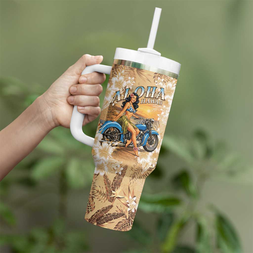 Aloha Hawaii Biker Tumbler With Handle Ride To Paradise