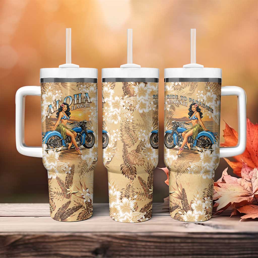 Aloha Hawaii Biker Tumbler With Handle Ride To Paradise