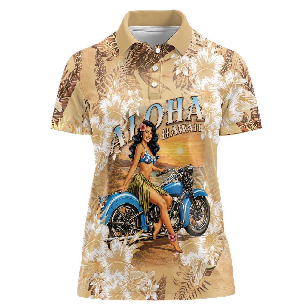 Aloha Hawaii Biker Women Polo Shirt Ride To Paradise LT05 Female Beige - Polynesian Pride