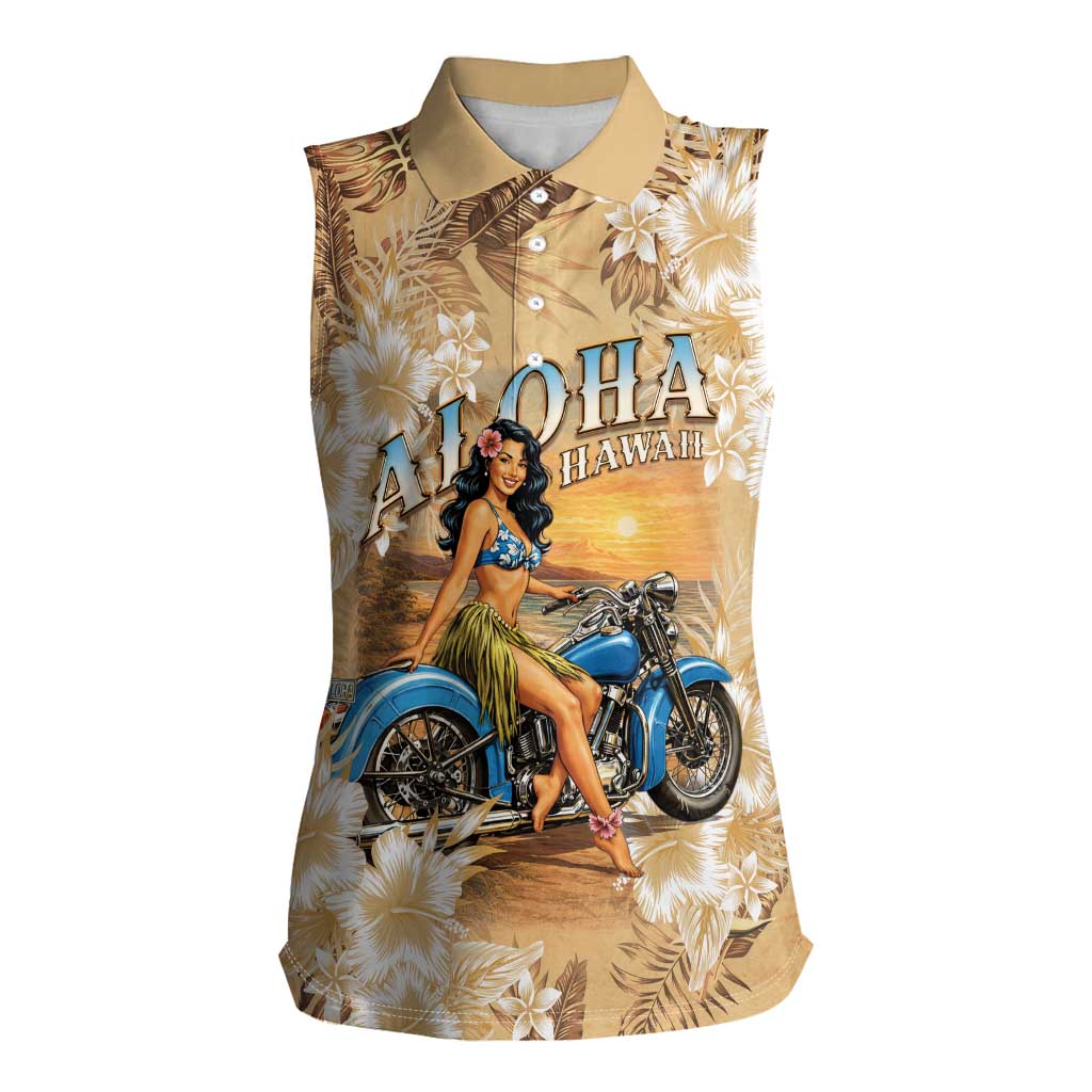 Aloha Hawaii Biker Women Sleeveless Polo Shirt Ride To Paradise