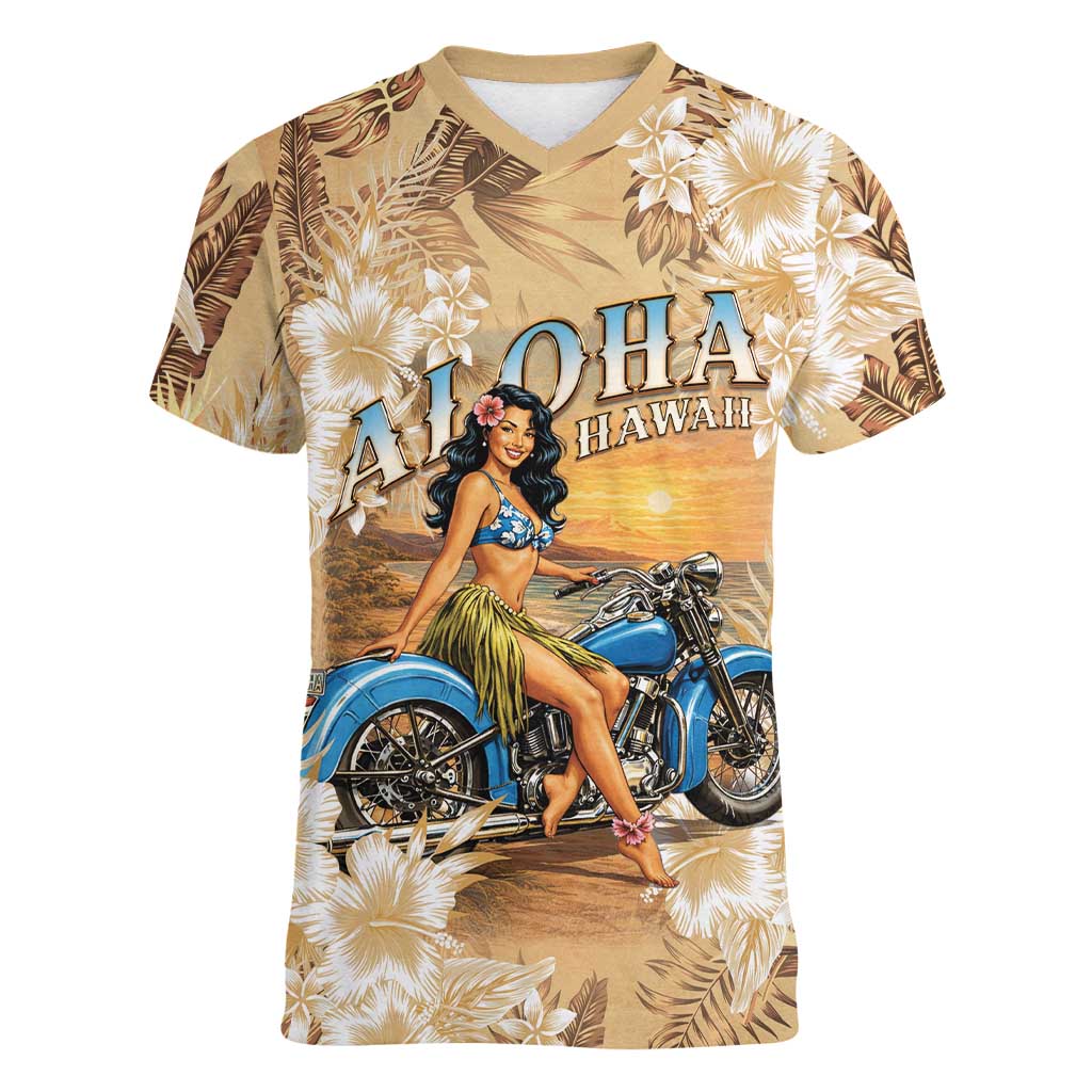 Aloha Hawaii Biker Women V-Neck T-Shirt Ride To Paradise