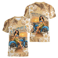 Aloha Hawaii Biker Women V-Neck T-Shirt Ride To Paradise