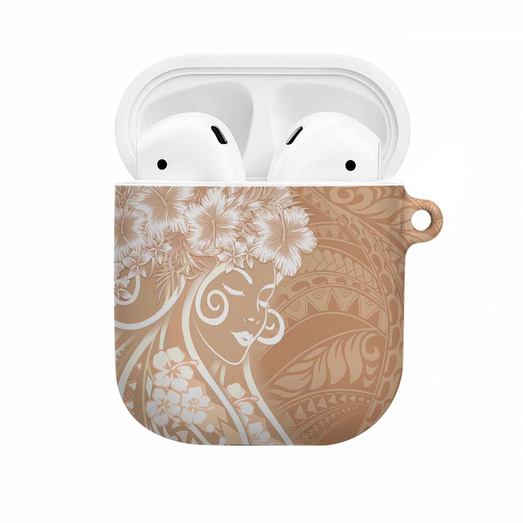 Polynesian Women's Day AirPods Case Brown Hibiscus Flowers With Polynesian Pattern