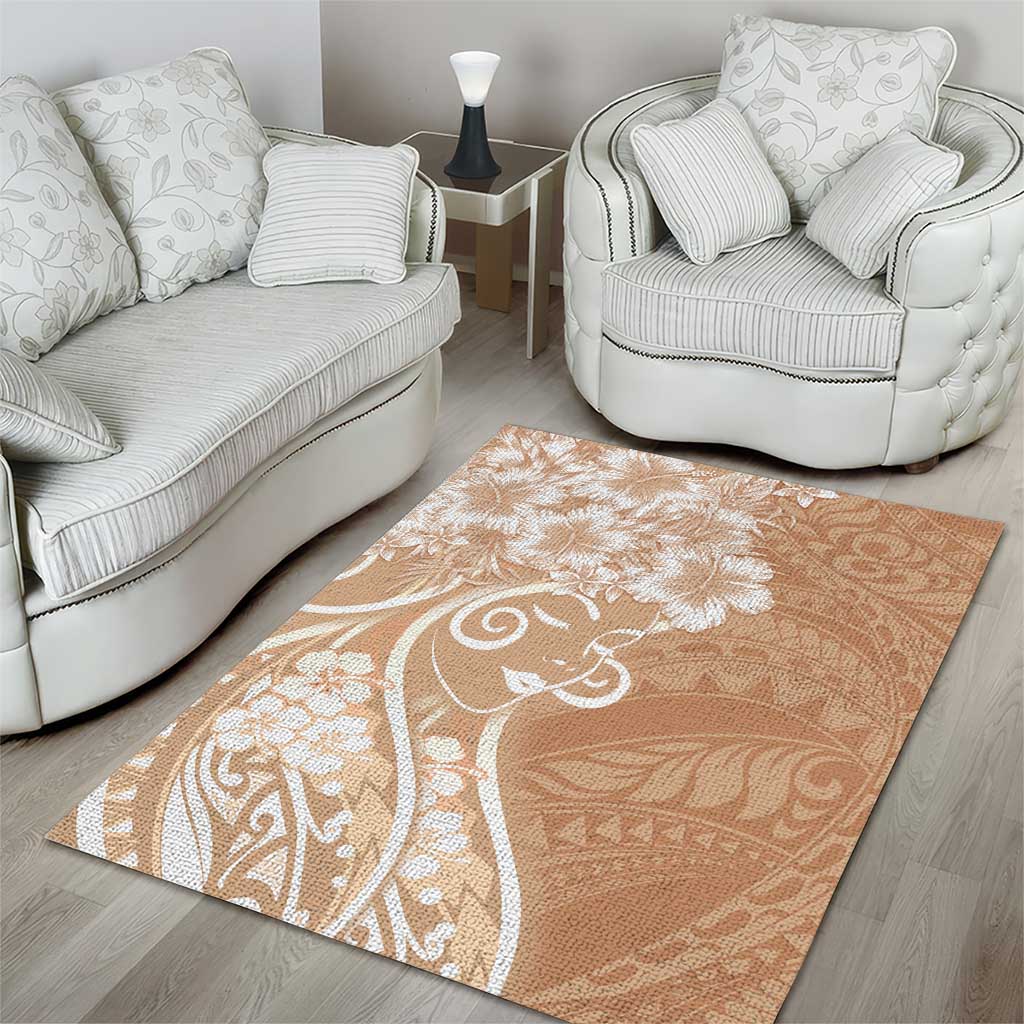 Polynesian Women's Day Area Rug Brown Hibiscus Flowers With Polynesian Pattern LT05 - Polynesian Pride