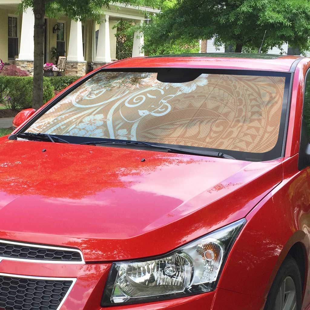 Polynesian Women's Day Auto Sun Shade Brown Hibiscus Flowers With Polynesian Pattern