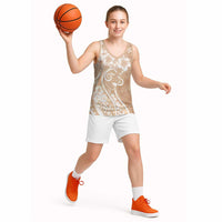 Polynesian Women's Day Basketball Jersey Brown Hibiscus Flowers With Polynesian Pattern LT05 - Polynesian Pride