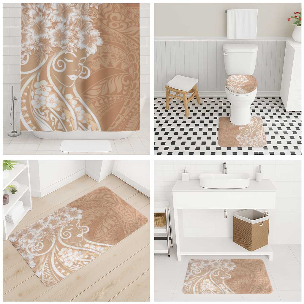 Polynesian Women's Day Bathroom Set Brown Hibiscus Flowers With Polynesian Pattern
