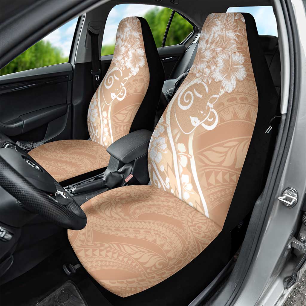 Polynesian Women's Day Car Seat Cover Brown Hibiscus Flowers With Polynesian Pattern