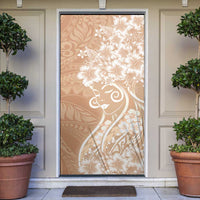 Polynesian Women's Day Door Cover Brown Hibiscus Flowers With Polynesian Pattern