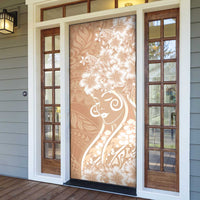 Polynesian Women's Day Door Cover Brown Hibiscus Flowers With Polynesian Pattern