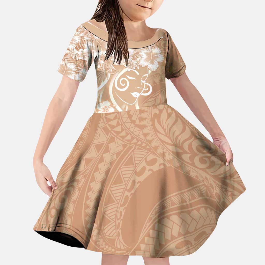 Polynesian Women's Day Family Matching Long Sleeve Bodycon Dress and Hawaiian Shirt Brown Hibiscus Flowers With Polynesian Pattern