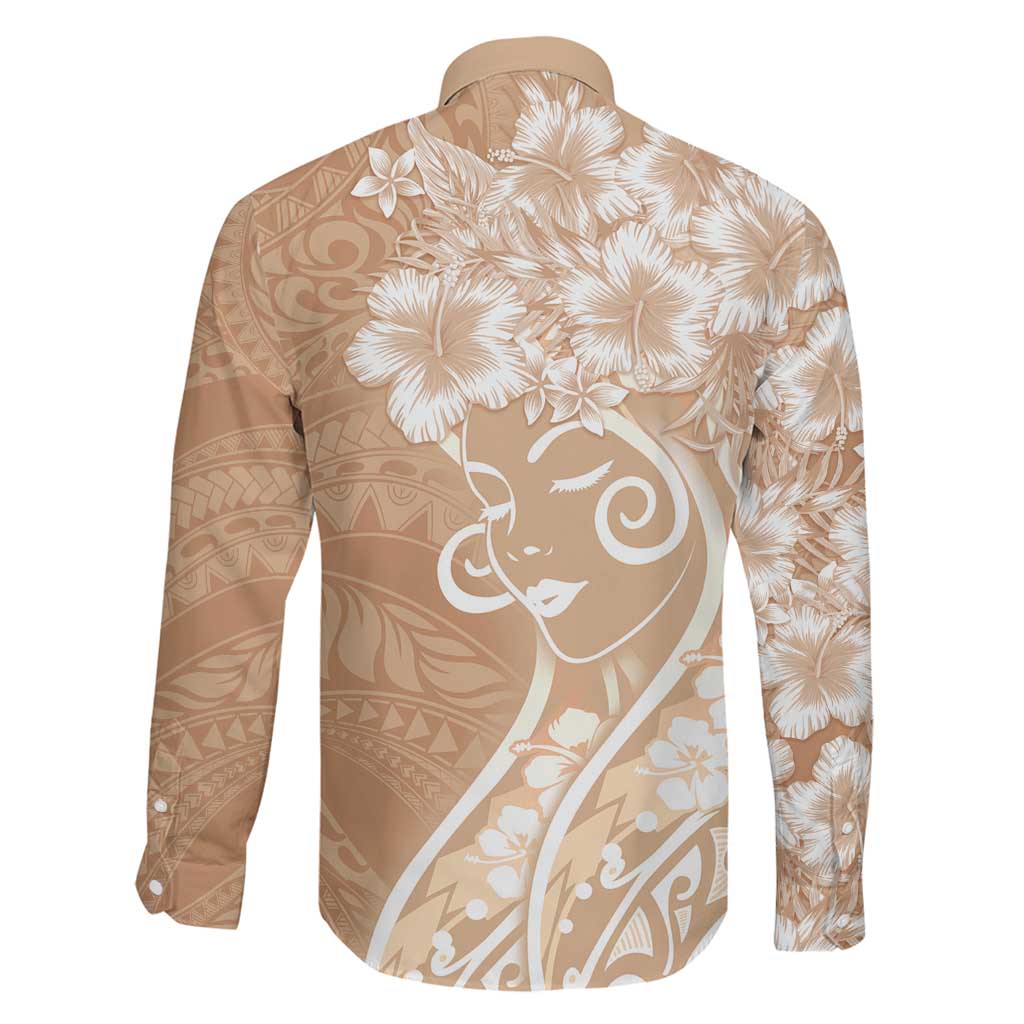 Polynesian Women's Day Family Matching Long Sleeve Bodycon Dress and Hawaiian Shirt Brown Hibiscus Flowers With Polynesian Pattern