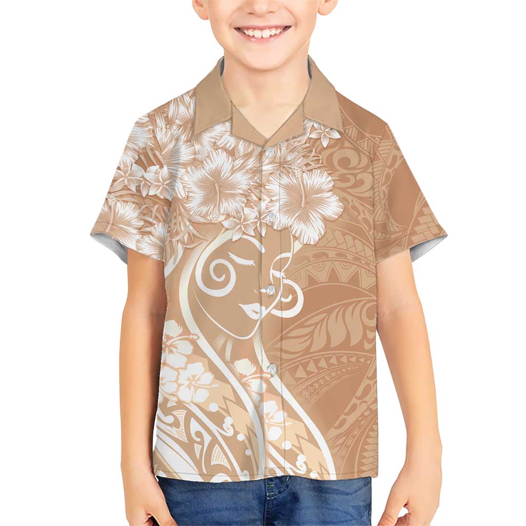 Polynesian Women's Day Family Matching Long Sleeve Bodycon Dress and Hawaiian Shirt Brown Hibiscus Flowers With Polynesian Pattern