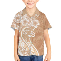 Polynesian Women's Day Family Matching Long Sleeve Bodycon Dress and Hawaiian Shirt Brown Hibiscus Flowers With Polynesian Pattern