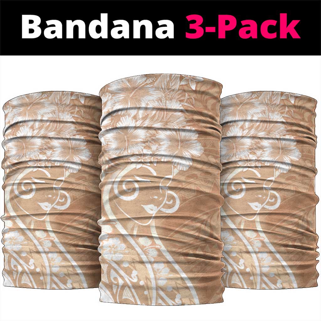 Polynesian Women's Day Neck Gaiter Brown Hibiscus Flowers With Polynesian Pattern